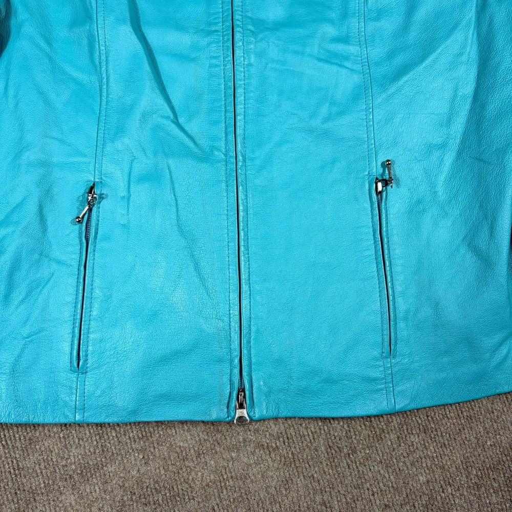 Newport News Easy Style Leather Jacket Womens 16W Turquoise Fully Lined Full Zip - Picture 6 of 10